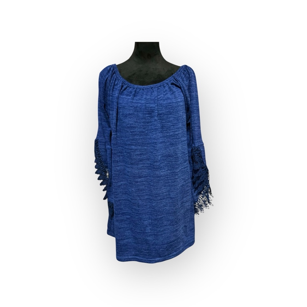 EUC WinWin Blue Women's Top with Lace Sleeves